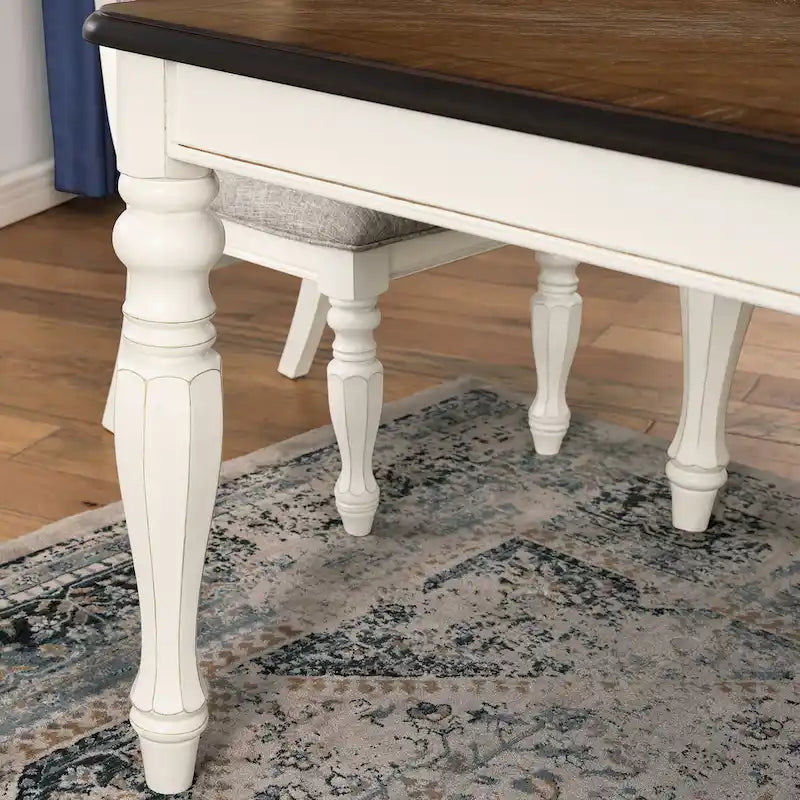 Ensemble de salle à manger 7 pièces Belleza de Roundhill Furniture, style campagne française, finition blanc antique et chêne vieilli
