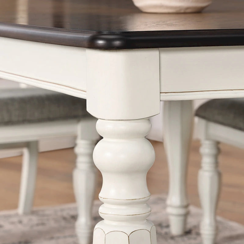 Ensemble de salle à manger 7 pièces Belleza de Roundhill Furniture, style campagne française, finition blanc antique et chêne vieilli