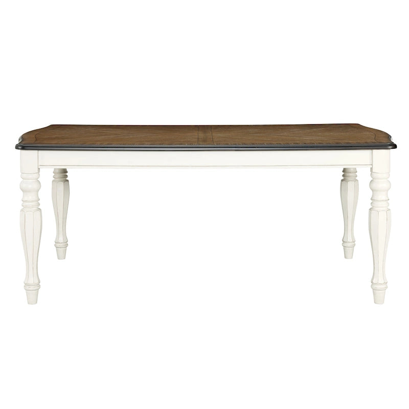 Ensemble de salle à manger 7 pièces Belleza de Roundhill Furniture, style campagne française, finition blanc antique et chêne vieilli