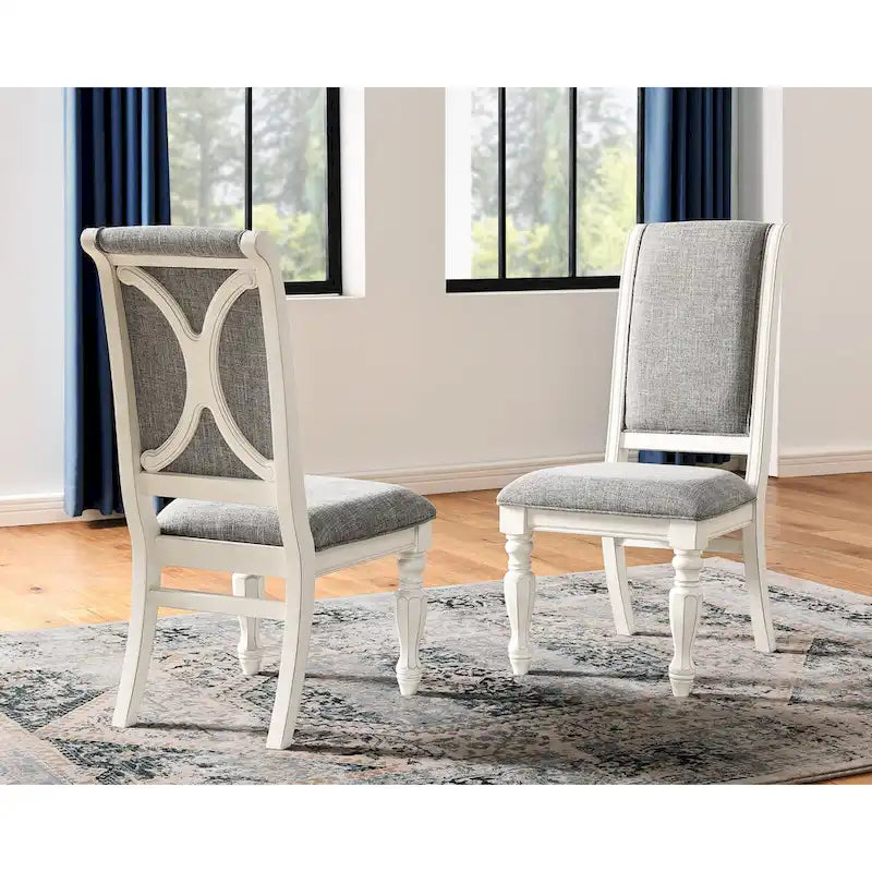 Ensemble de salle à manger 7 pièces Belleza de Roundhill Furniture, style campagne française, finition blanc antique et chêne vieilli