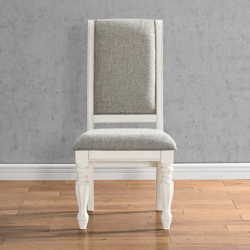 Ensemble de salle à manger 7 pièces Belleza de Roundhill Furniture, style campagne française, finition blanc antique et chêne vieilli