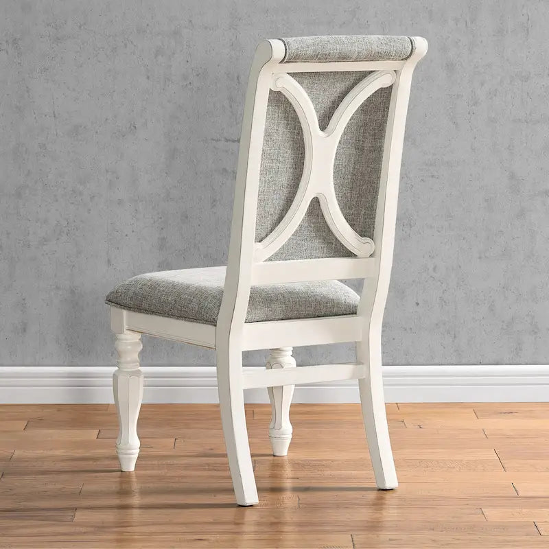 Ensemble de salle à manger 7 pièces Belleza de Roundhill Furniture, style campagne française, finition blanc antique et chêne vieilli