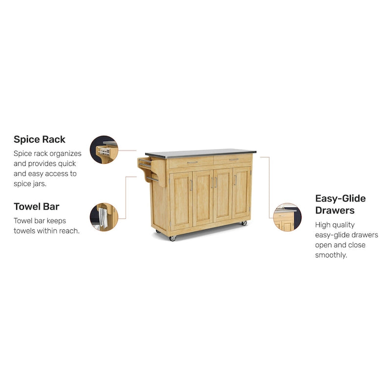 Chariot de cuisine mobile Homestyles Create-a-Cart Natural avec plateau en acier inoxydable