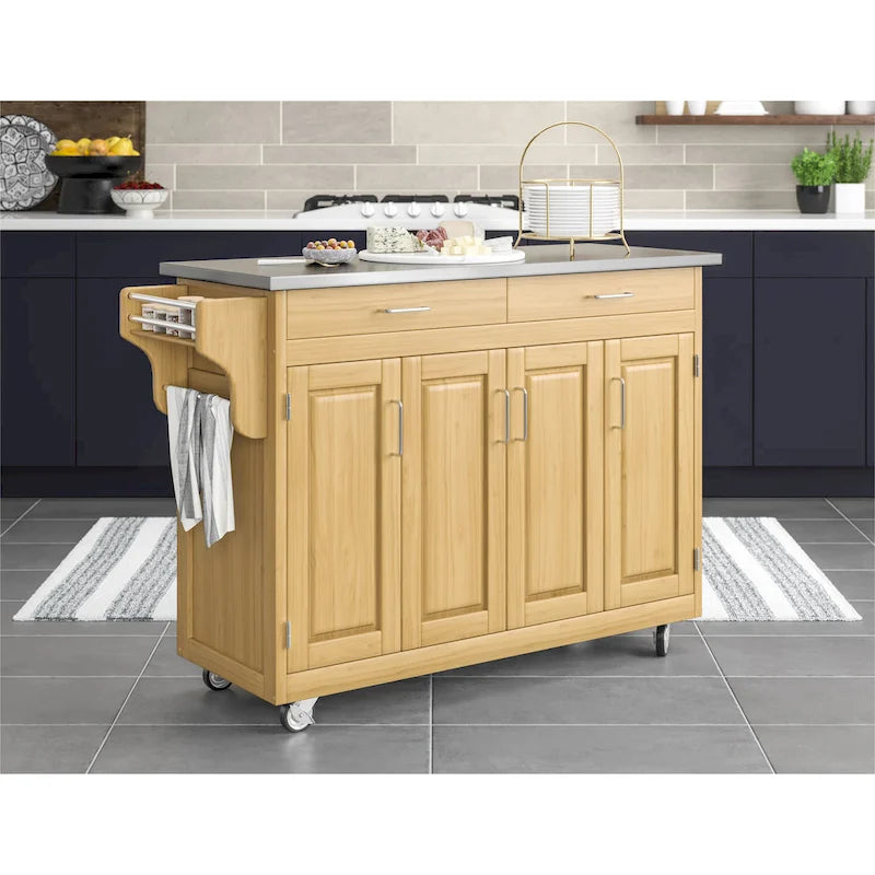 Chariot de cuisine mobile Homestyles Create-a-Cart Natural avec plateau en acier inoxydable
