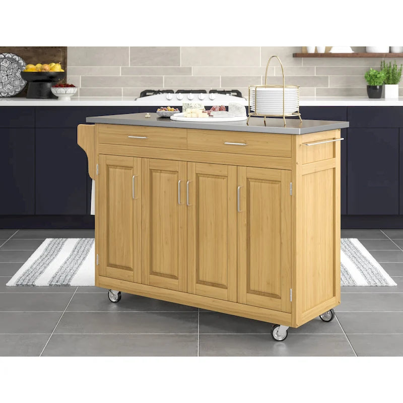 Chariot de cuisine mobile Homestyles Create-a-Cart Natural avec plateau en acier inoxydable