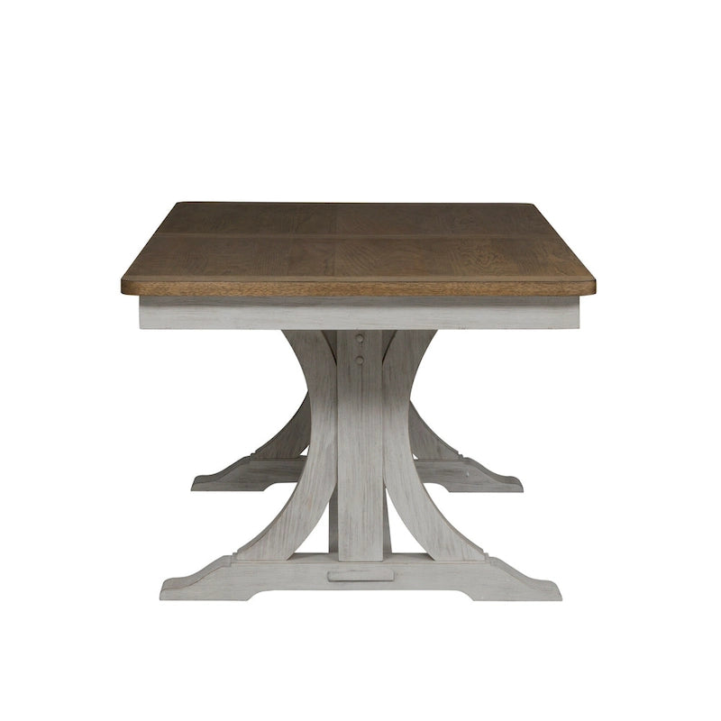 Ensemble de table à tréteaux 6 pièces blanc antique revisité