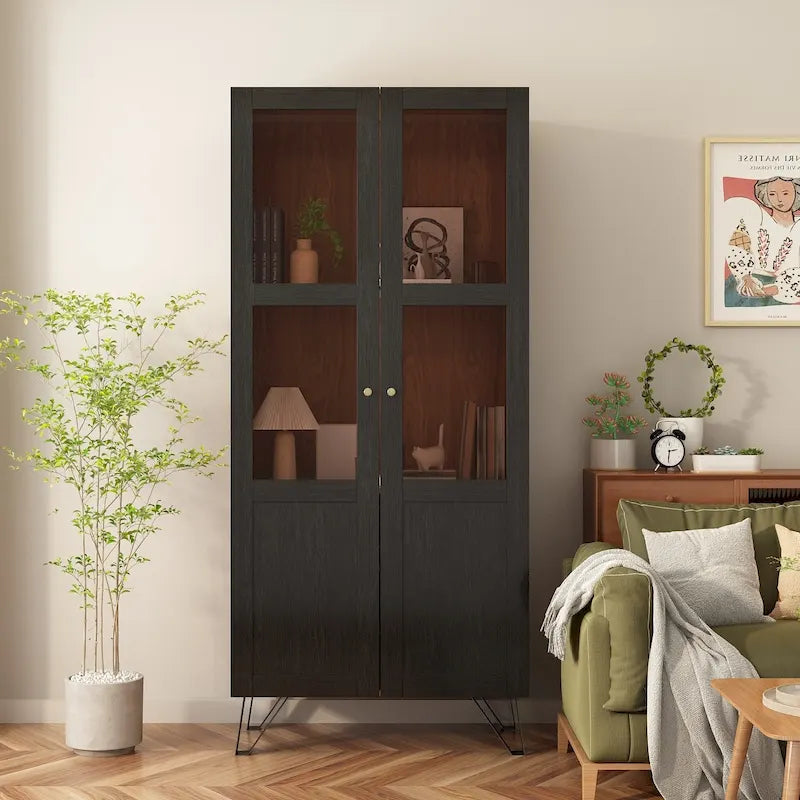 Buffet avec porte en verre acrylique et meuble de rangement en bois et métal