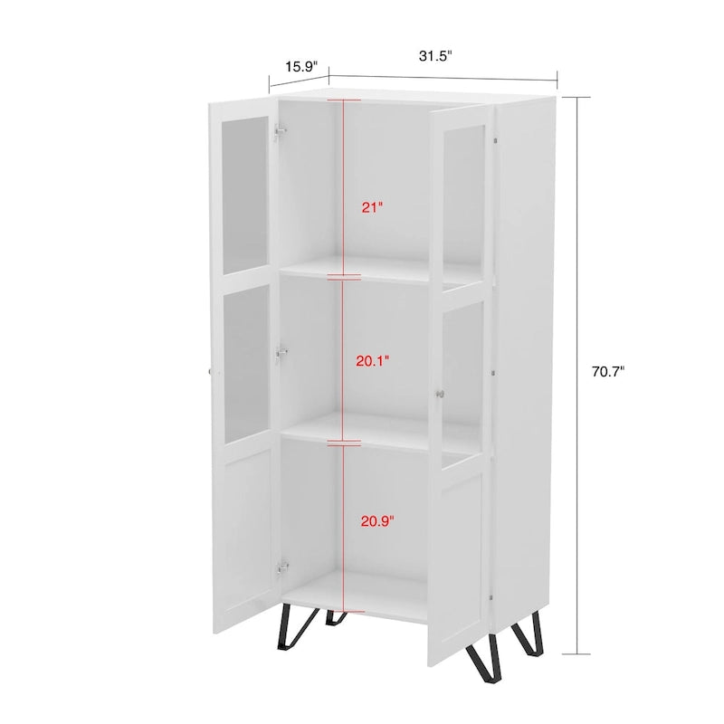 Buffet avec porte en verre acrylique et meuble de rangement en bois et métal