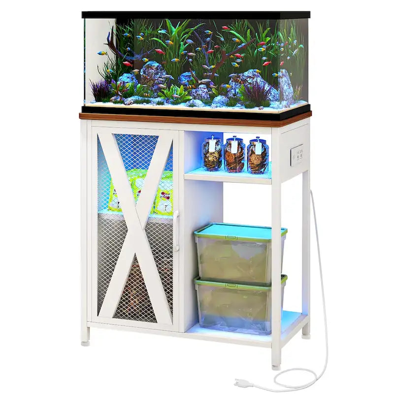 Meuble pour aquarium Moasis avec prises électriques et éclairage RGB 7 couleurs, meuble de rangement intégré