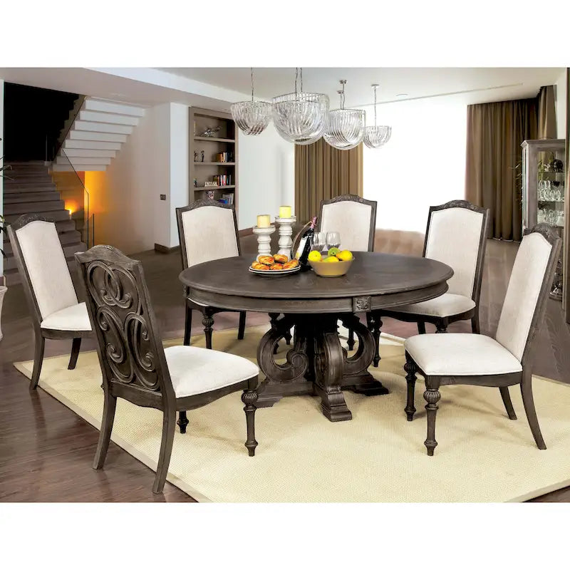 Ensemble de salle à manger rond Cornerways Traditional en bois massif brun avec pied central, par The Gray Barn