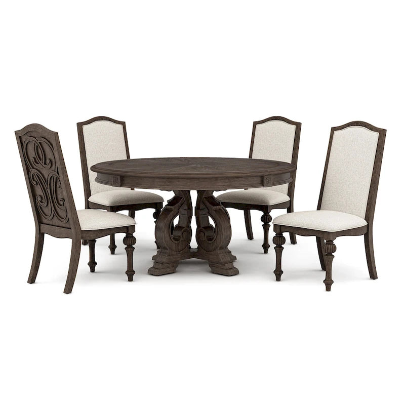 Ensemble de salle à manger rond Cornerways Traditional en bois massif brun avec pied central, par The Gray Barn