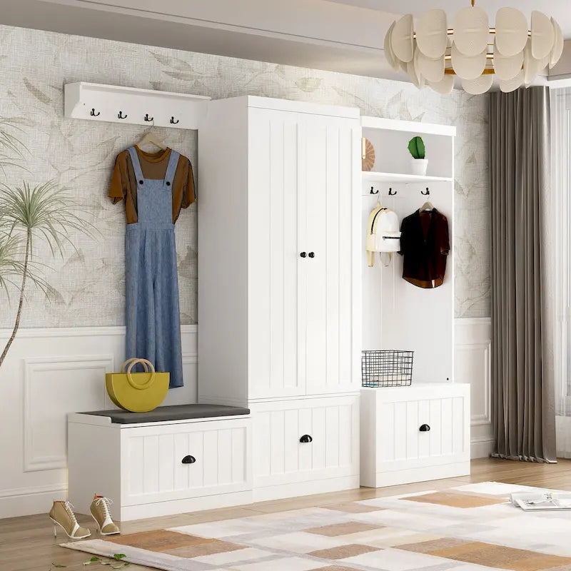 Ensemble porte-manteaux d'entrée, banc de rangement, organisateur de placard, portant à vêtements