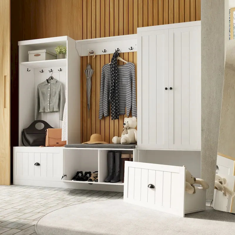 Ensemble porte-manteaux d'entrée, banc de rangement, organisateur de placard, portant à vêtements