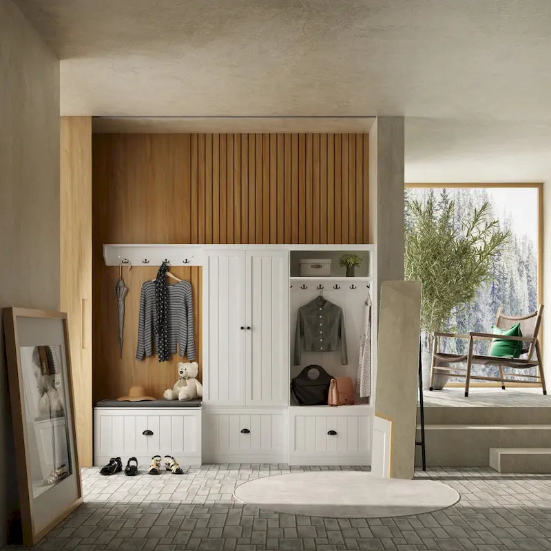 Ensemble porte-manteaux d'entrée, banc de rangement, organisateur de placard, portant à vêtements