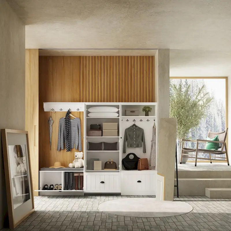 Ensemble porte-manteaux d'entrée, banc de rangement, organisateur de placard, portant à vêtements