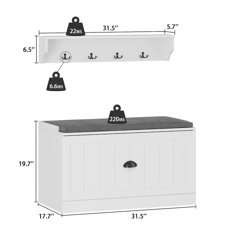 Ensemble porte-manteaux d'entrée, banc de rangement, organisateur de placard, portant à vêtements