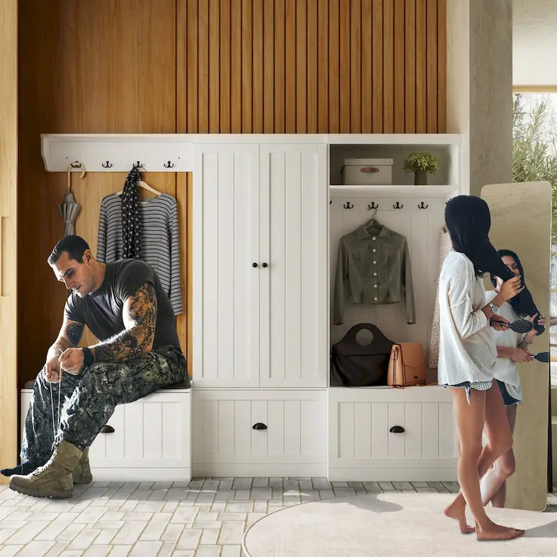 Ensemble porte-manteaux d'entrée, banc de rangement, organisateur de placard, portant à vêtements