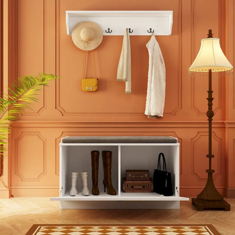 Ensemble porte-manteaux d'entrée, banc de rangement, organisateur de placard, portant à vêtements