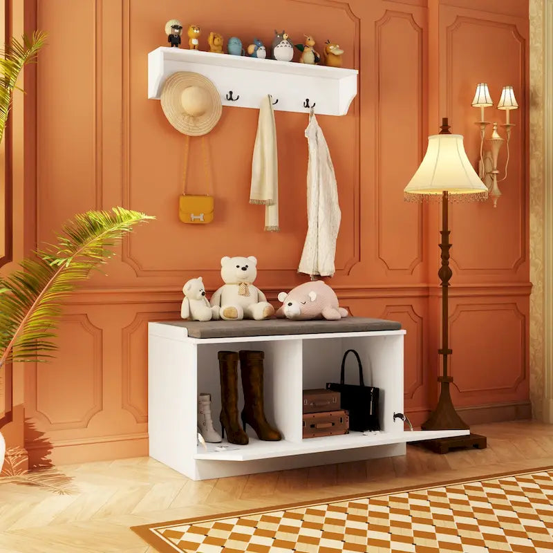 Ensemble porte-manteaux d'entrée, banc de rangement, organisateur de placard, portant à vêtements