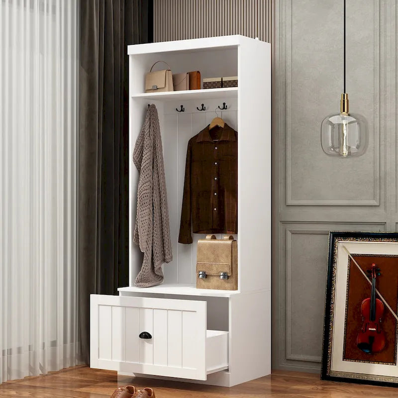 Ensemble porte-manteaux d'entrée, banc de rangement, organisateur de placard, portant à vêtements