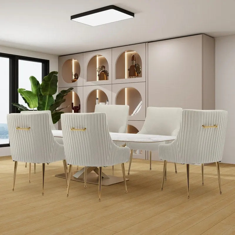 SEYNAR Ensemble de 6 chaises de salle à manger ou de coiffeuse modernes et glamour en velours bouclé plissé avec poignée arrière