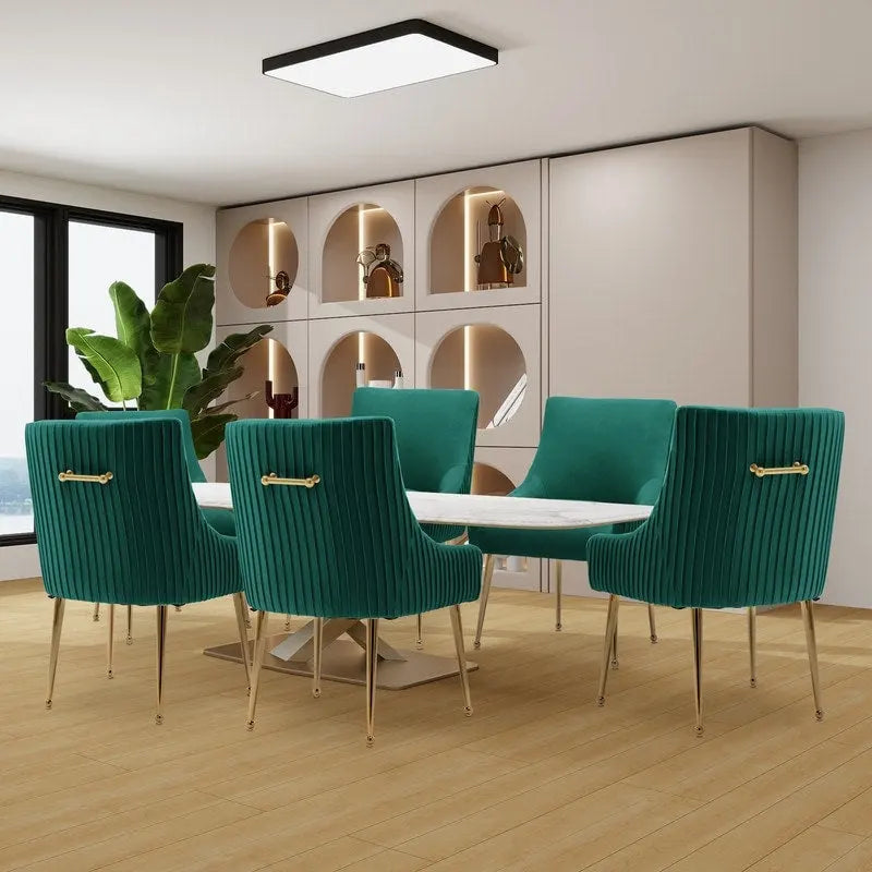 SEYNAR Ensemble de 6 chaises de salle à manger ou de coiffeuse modernes et glamour en velours bouclé plissé avec poignée arrière