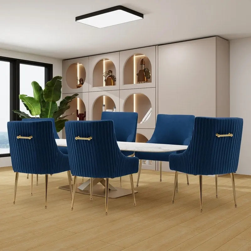 SEYNAR Ensemble de 6 chaises de salle à manger ou de coiffeuse modernes et glamour en velours bouclé plissé avec poignée arrière