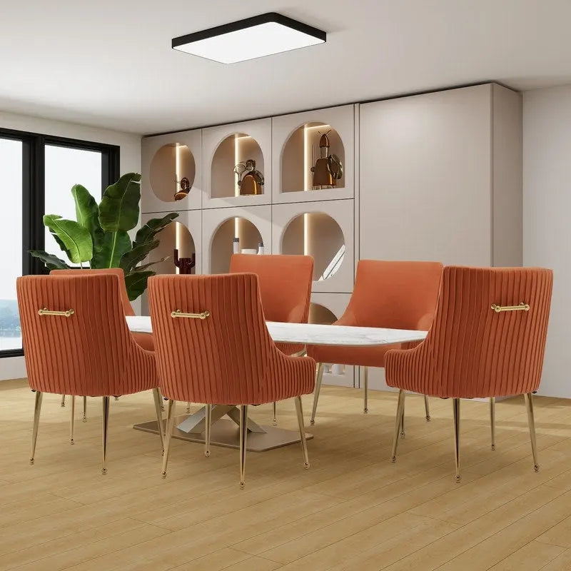 SEYNAR Ensemble de 6 chaises de salle à manger ou de coiffeuse modernes et glamour en velours bouclé plissé avec poignée arrière