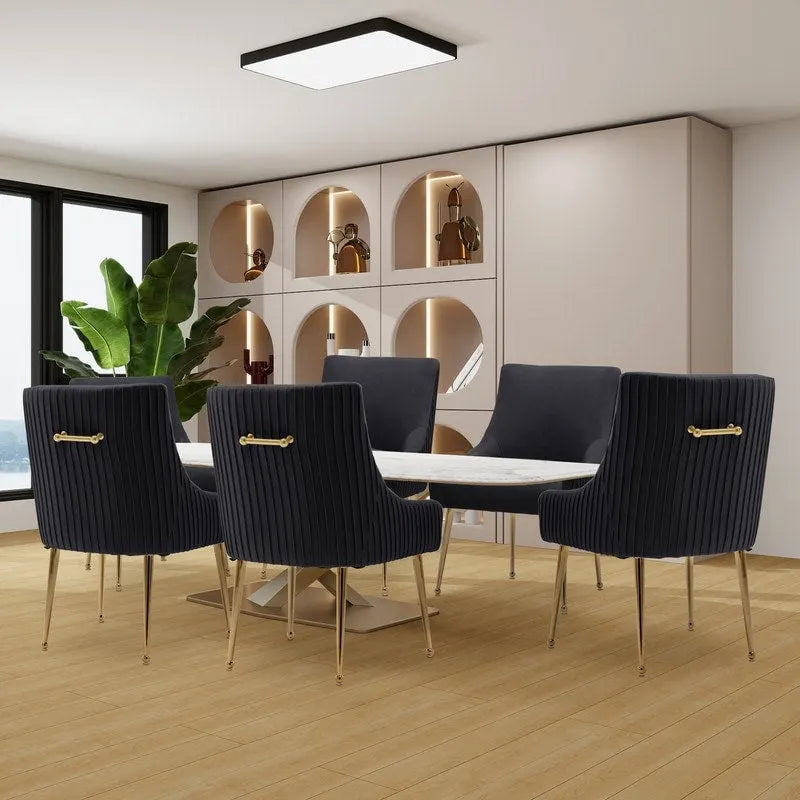 SEYNAR Ensemble de 6 chaises de salle à manger ou de coiffeuse modernes et glamour en velours bouclé plissé avec poignée arrière