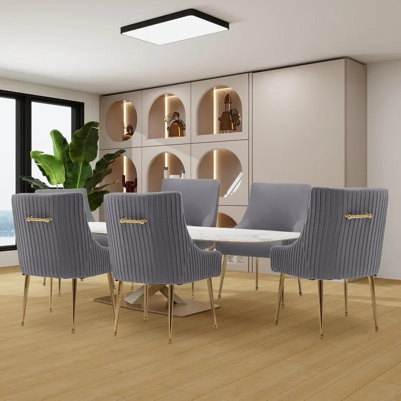 SEYNAR Ensemble de 6 chaises de salle à manger ou de coiffeuse modernes et glamour en velours bouclé plissé avec poignée arrière