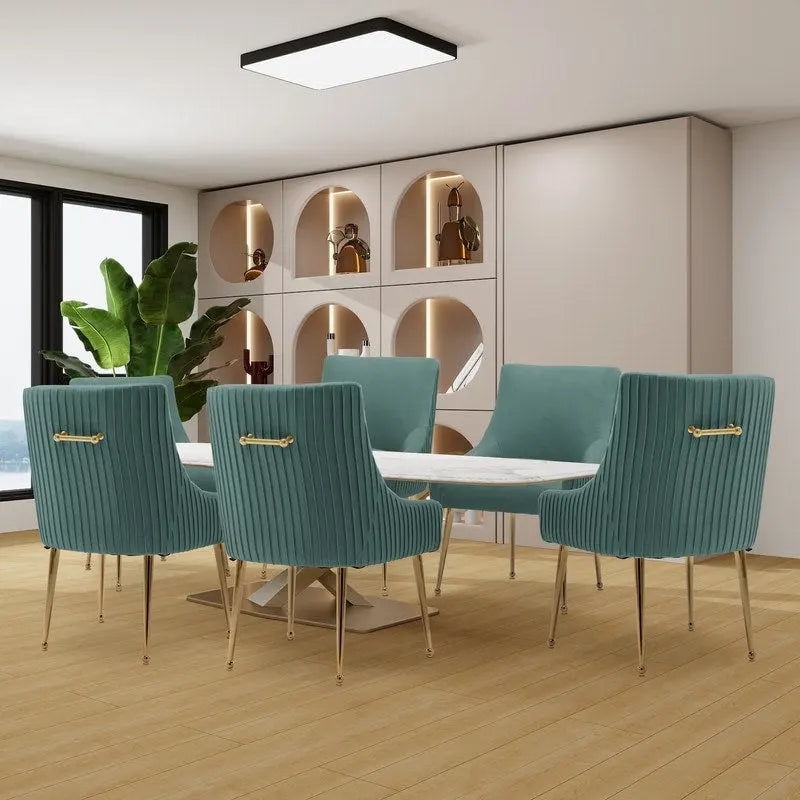 SEYNAR Ensemble de 6 chaises de salle à manger ou de coiffeuse modernes et glamour en velours bouclé plissé avec poignée arrière