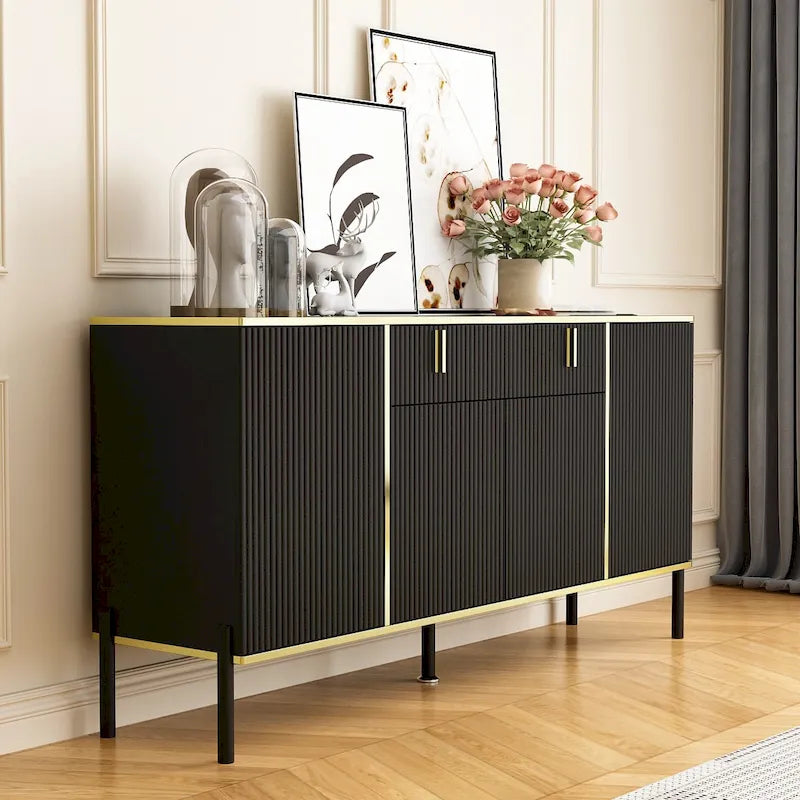 Buffet de cuisine Timechee à 4 portes et 2 tiroirs supérieurs, meuble de rangement d'appoint