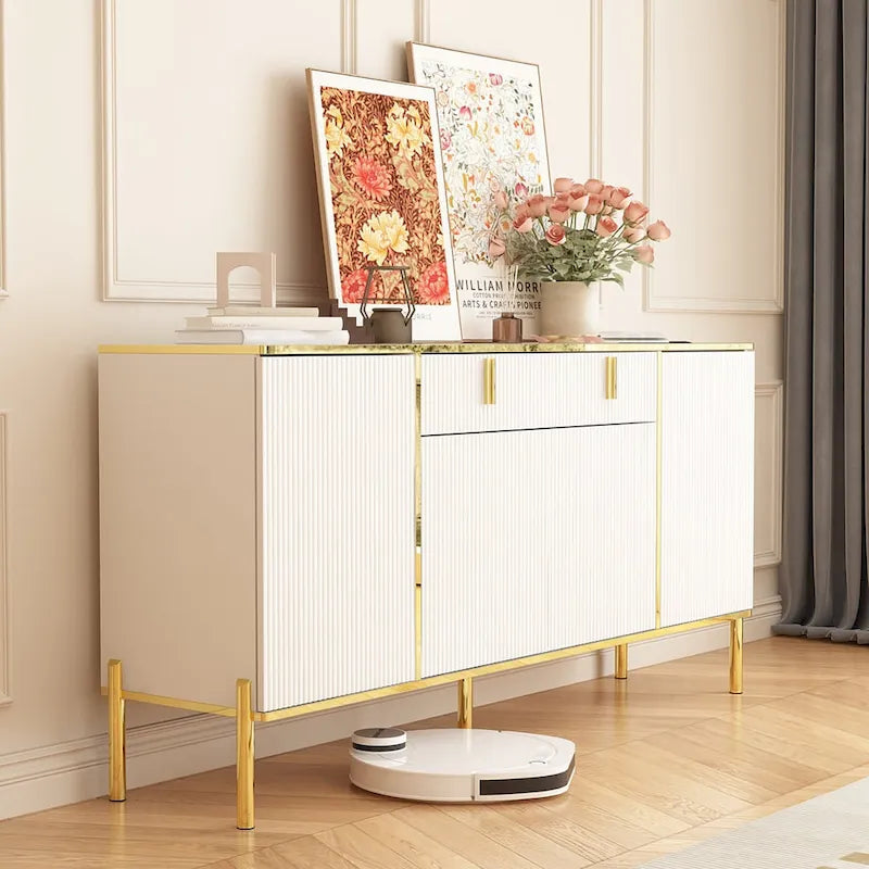 Timechee 4 Doors Kitchen Sideboard 2 Top Drawers Accent Storage Cabinet