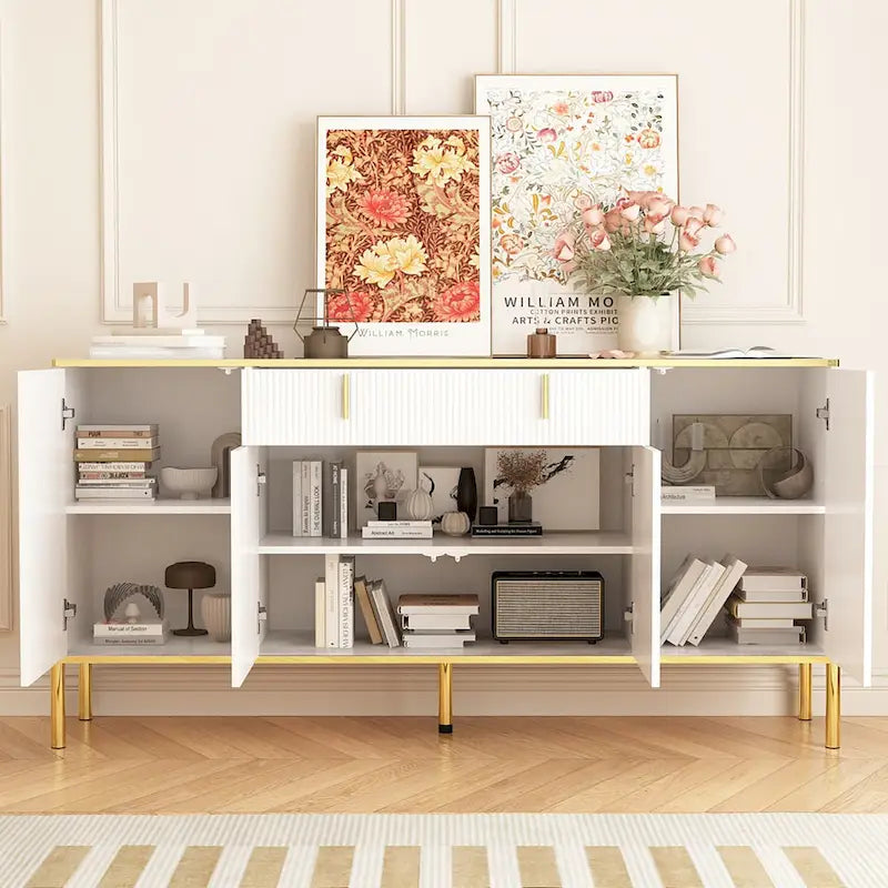 Buffet de cuisine Timechee à 4 portes et 2 tiroirs supérieurs, meuble de rangement d'appoint