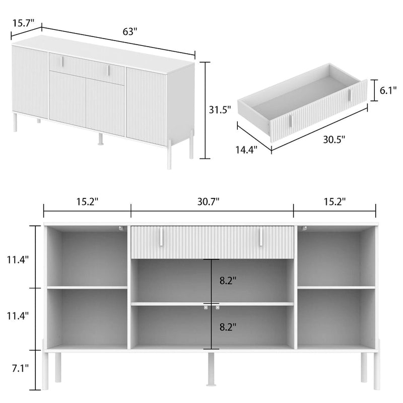Buffet de cuisine Timechee à 4 portes et 2 tiroirs supérieurs, meuble de rangement d'appoint