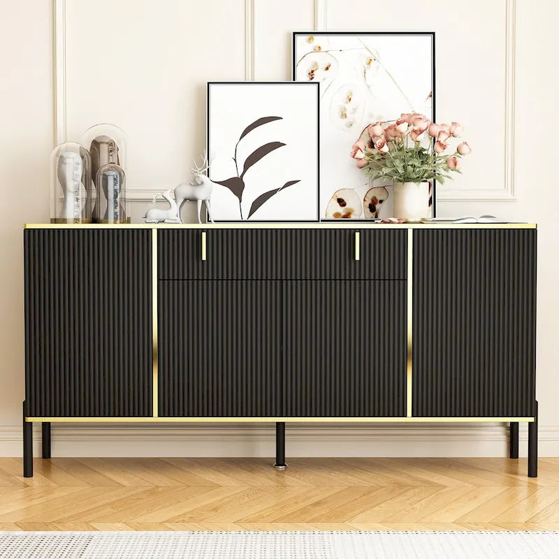 Buffet de cuisine Timechee à 4 portes et 2 tiroirs supérieurs, meuble de rangement d'appoint