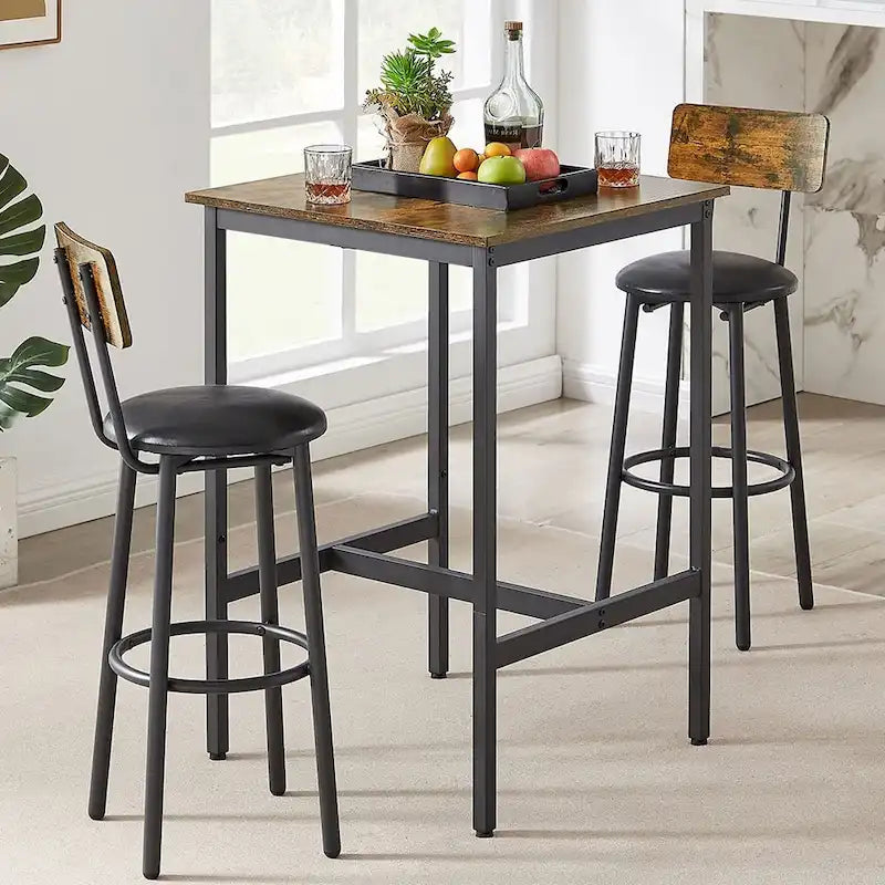 Ensemble table de bar 3 pièces, ensemble table de cuisine pour 2 personnes, tabourets rembourrés