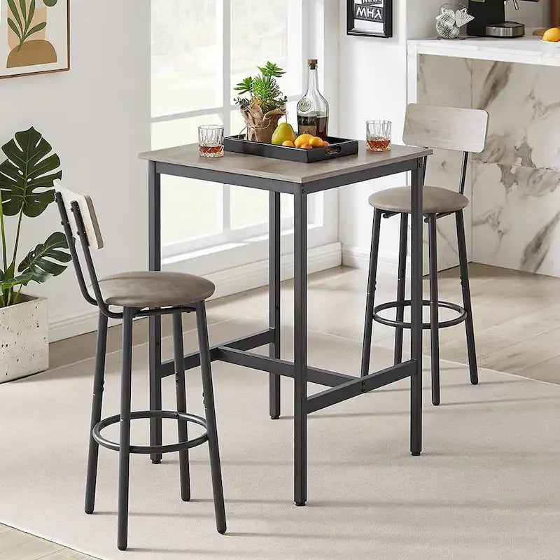 Ensemble table de bar 3 pièces, ensemble table de cuisine pour 2 personnes, tabourets rembourrés