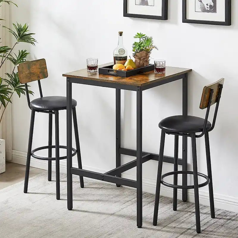 Ensemble table de bar 3 pièces, ensemble table de cuisine pour 2 personnes, tabourets rembourrés