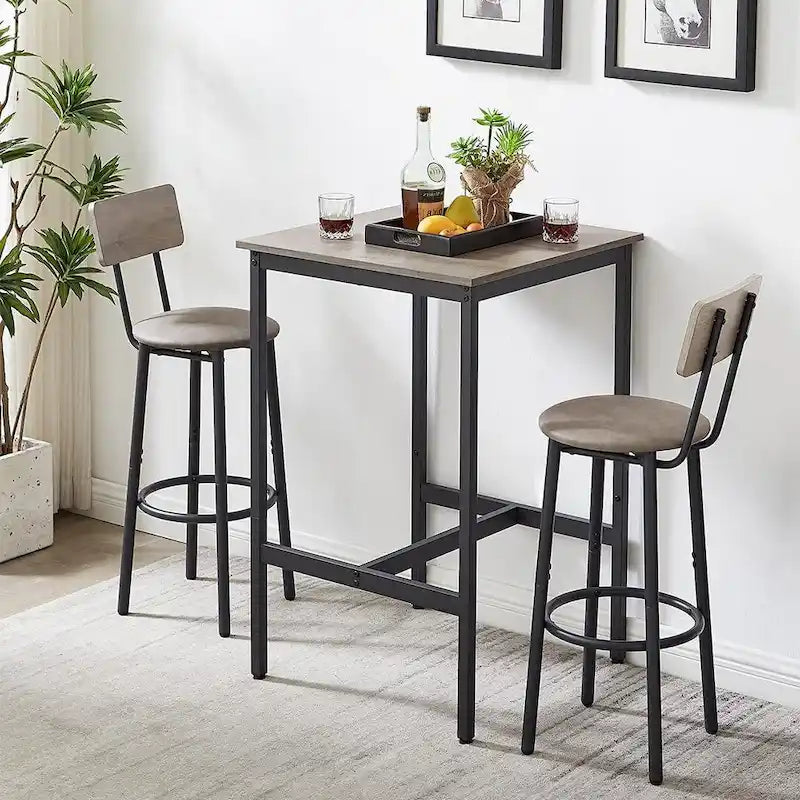 Ensemble table de bar 3 pièces, ensemble table de cuisine pour 2 personnes, tabourets rembourrés
