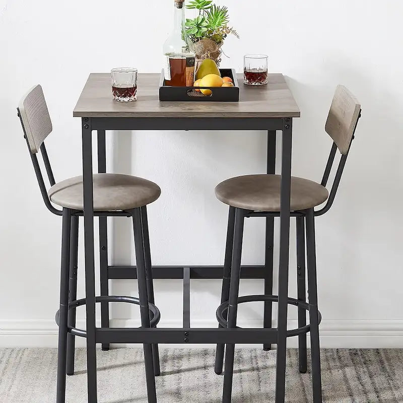 Ensemble table de bar 3 pièces, ensemble table de cuisine pour 2 personnes, tabourets rembourrés
