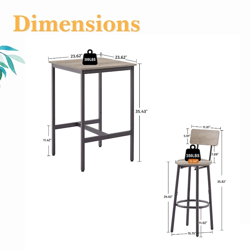 Ensemble table de bar 3 pièces, ensemble table de cuisine pour 2 personnes, tabourets rembourrés