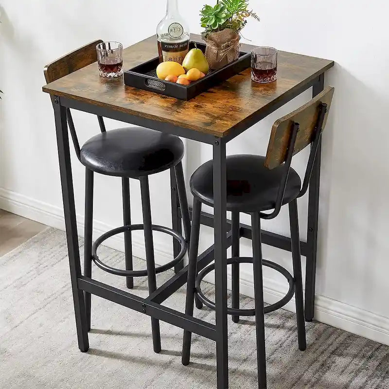 Ensemble table de bar 3 pièces, ensemble table de cuisine pour 2 personnes, tabourets rembourrés