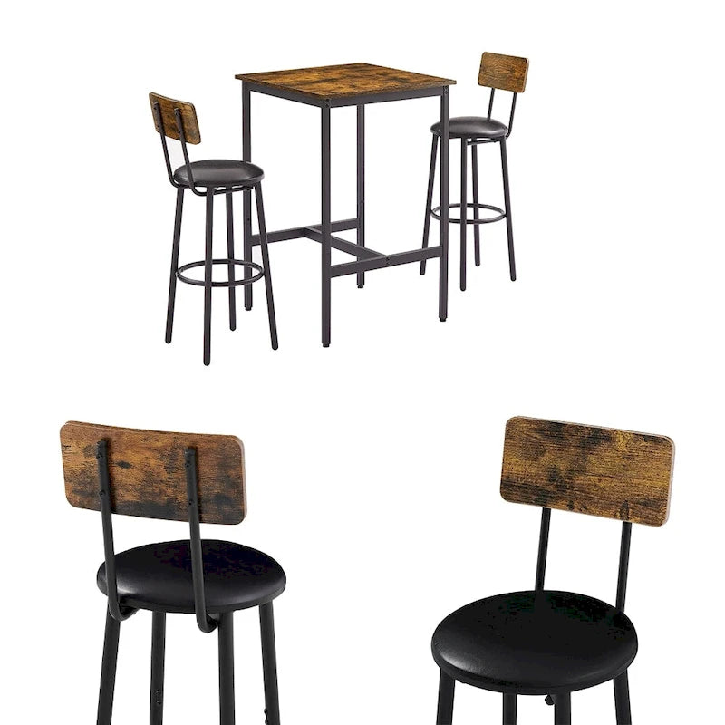 Ensemble table de bar 3 pièces, ensemble table de cuisine pour 2 personnes, tabourets rembourrés