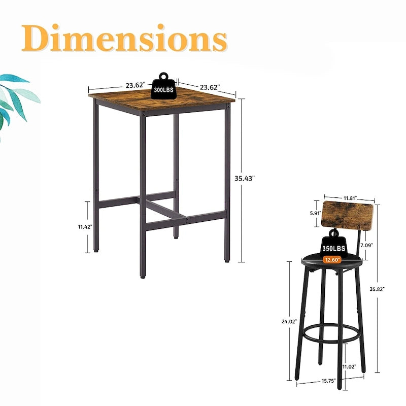 Ensemble table de bar 3 pièces, ensemble table de cuisine pour 2 personnes, tabourets rembourrés