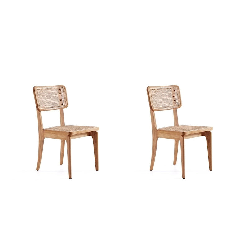 Chaise de salle à manger Manhattan Comfort Giverny en rotin noir et naturel - Lot de 2