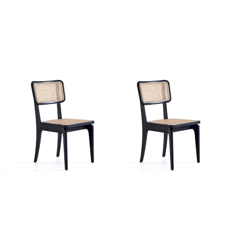 Chaise de salle à manger Manhattan Comfort Giverny en rotin noir et naturel - Lot de 2