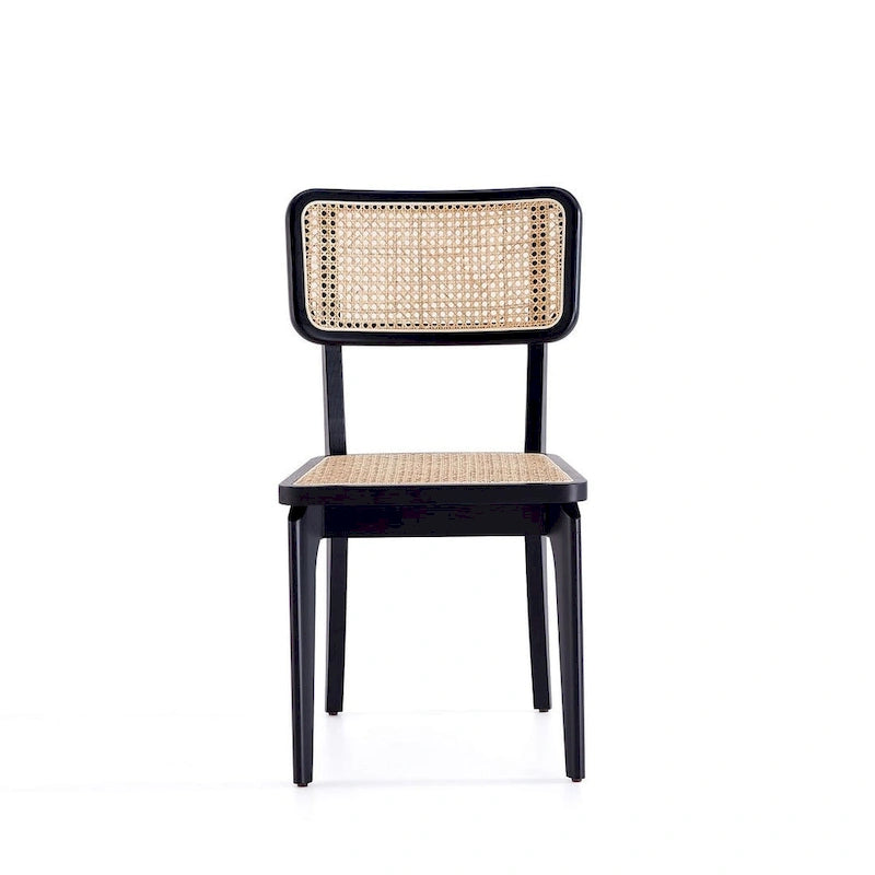 Chaise de salle à manger Manhattan Comfort Giverny en rotin noir et naturel - Lot de 2