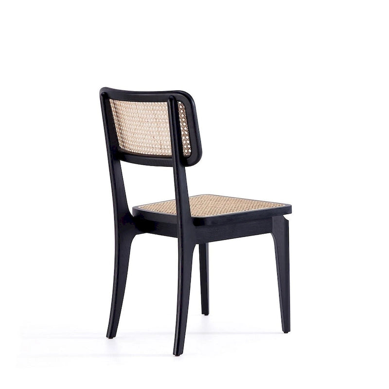 Chaise de salle à manger Manhattan Comfort Giverny en rotin noir et naturel - Lot de 2