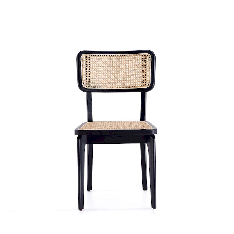 Chaise de salle à manger Manhattan Comfort Giverny en rotin noir et naturel - Lot de 2